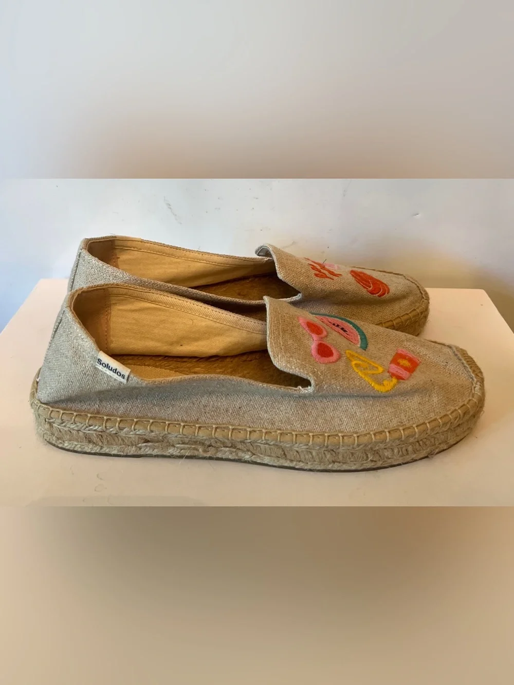 Soludos Beach Day Espadrille Smoking Slippers Shoes In Sand Organic cotton Sz 9